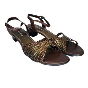 Naturalizer Brown Woven Leather Slingback Sandals Woman's 9N Comfort Kitten Heel